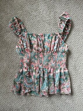Urban Outfitters Pink Floral Smocked Peplum Tank